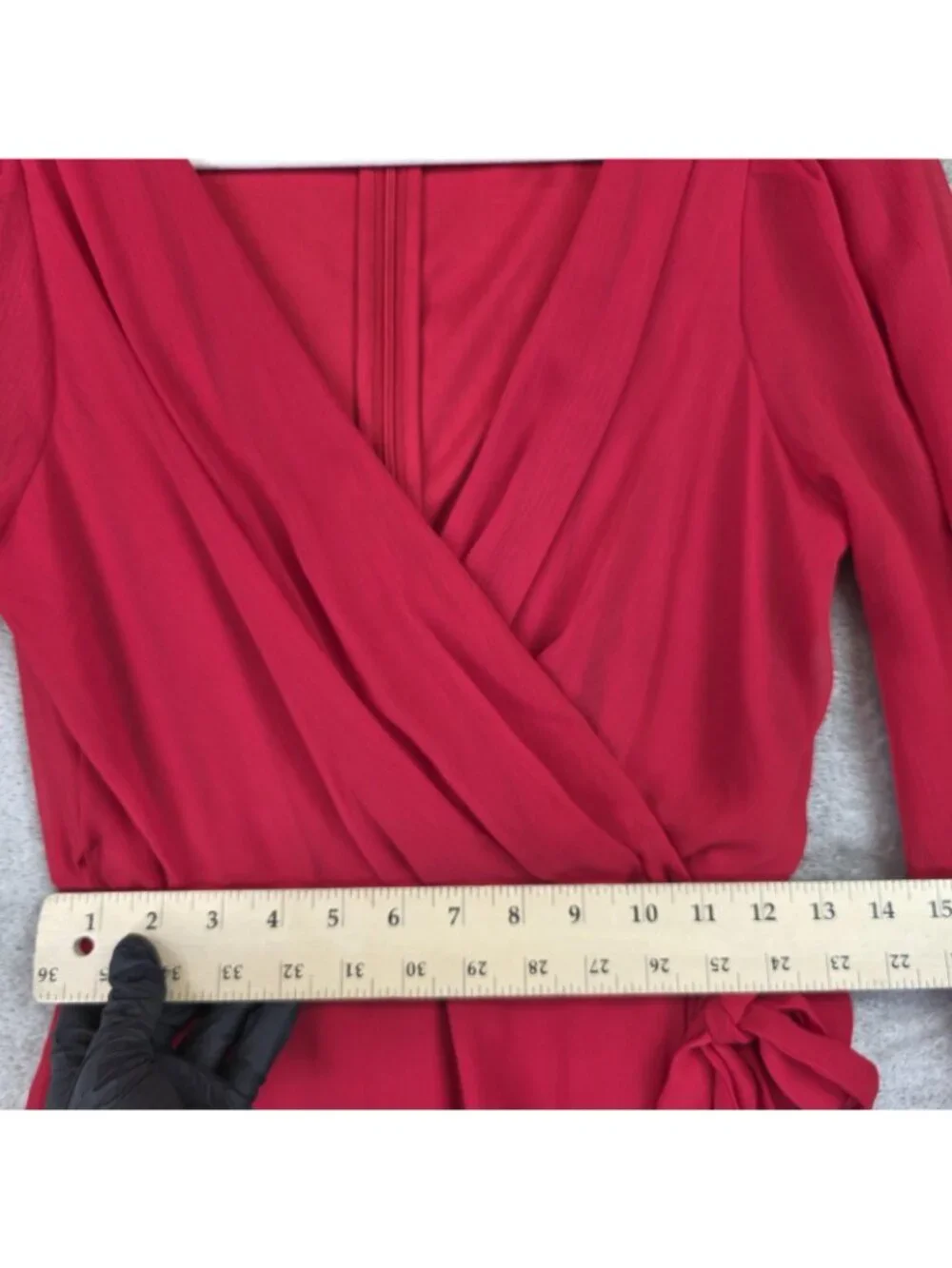 DKNY Dress Womens 6 Red Wrap V Neck Long Sleeve Chiffon Hi-Low Midi Belted